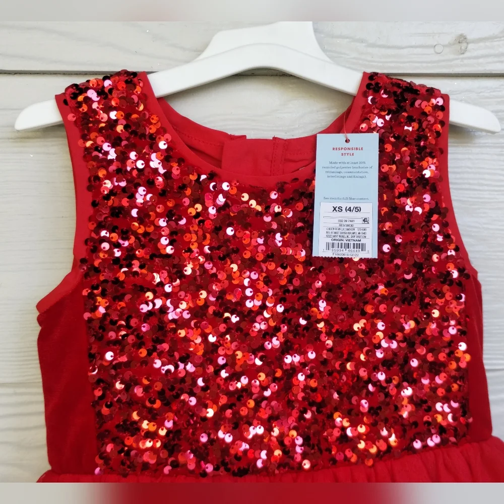 Red Sequin Tulle Party Dress for Girls